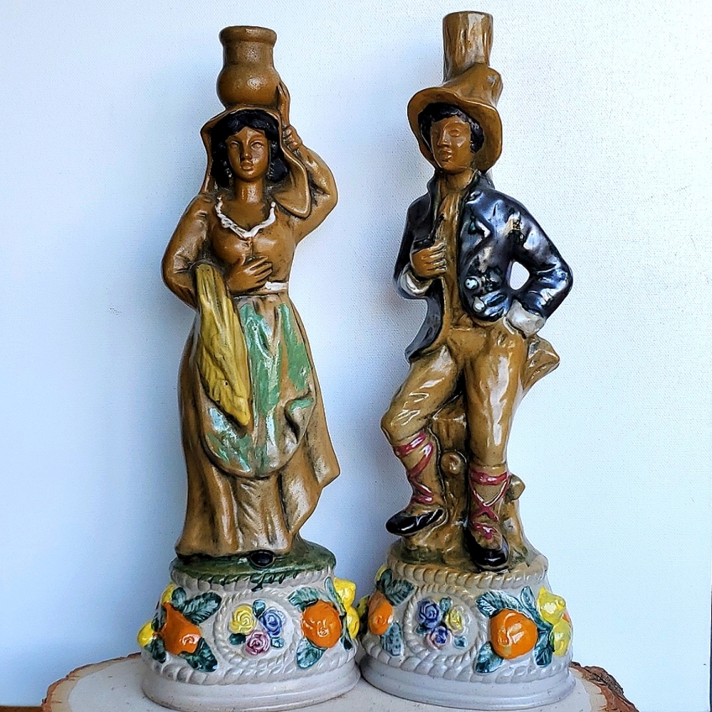 Mid Century Pair of Borghini Lacrima Christi Wine Decanters Ceramic Pottery